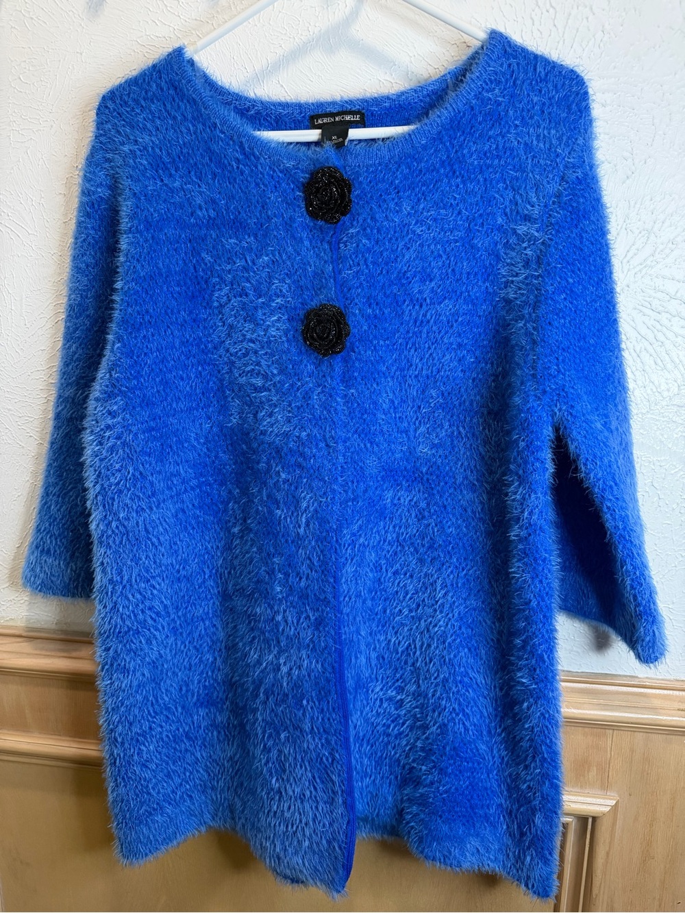 Lauren Mitchell XL Vibrant Blue Fuzzy Button-Front Women's Sweater whimsy Coat